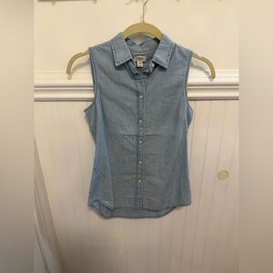 J. Crew Light Blue Sleeveless Chambray Button-Down Shirt